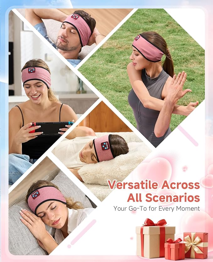 Perytong Sleep Headphones Bluetooth Headband, No Pressure for Ear, Headband Headphones Wireless Earphones Music Sleep Headband Earbuds, Sleep Mask Gifts for Men Women Teens