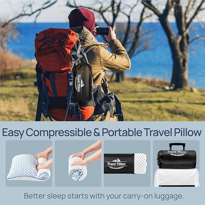 fulocean Small Cooling Memory Foam Pillow for Travel & Camping, Compressible Adjustable Pillow for Medium Firm Neck Knee Lumbar Support,Washable, Ideal Sleeping, Car, Airplane, Backpacking, Gifts