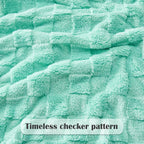 NEWCOSPLAY Super Soft Queen Blanket Aqua Premium Silky Flannel Fleece 3D Checkered Lightweight Bed Blanket All Season Use (Aqua Checkered, Queen(90"x90"))