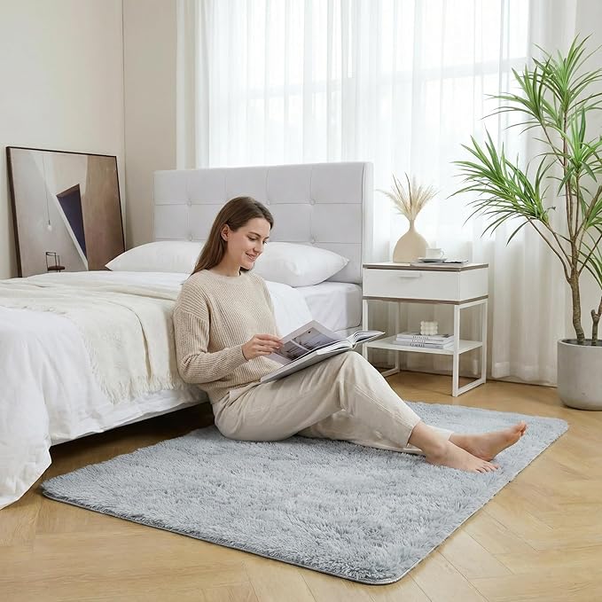 duduta Grey Soft Fluffy Rectangle Rug 3x5 ft, Shag Furry Plush Throw Rug for Bedroom Nursery Living Room Home Decor