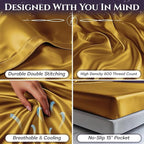 SLEEP SANCTUARY Satin Sheets King Size – 4 Piece Luxury Silky Bed Set, Softer Than Silk, 15" Deep Pocket, Cooling & Wrinkle-Free, Moisture-Wicking & Breathable for Hair & Skin (Gold)