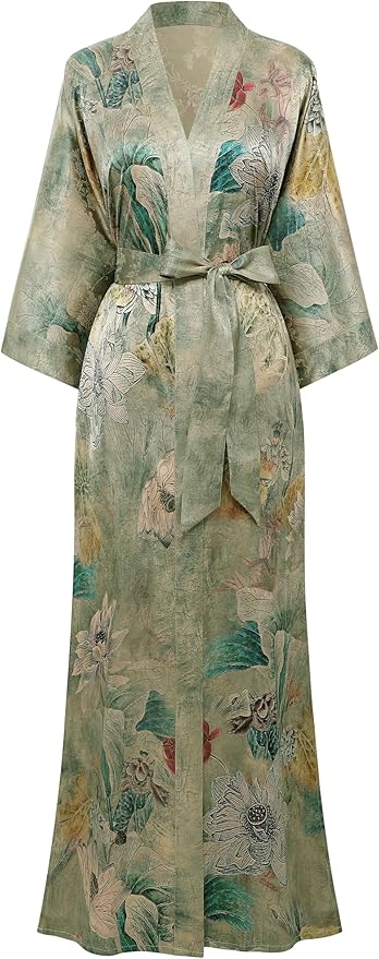 PRODESIGN Kimono Robes for Women - Long Silky Sleepwear Nightgown Bathrobe Floral Dressing Gowns Blouse Bride Bridesmaid Robe