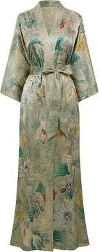 PRODESIGN Kimono Robes for Women - Long Silky Sleepwear Nightgown Bathrobe Floral Dressing Gowns Blouse Bride Bridesmaid Robe