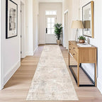 3x12 ft Washable Hallway Runner Rug - Long Non Slip Low Pile Thin Carpet Runners, Modern Abstract Neutral, Stain Resistant for Kitchen, Entryway, Bathroom（Beige Grey,3x12）