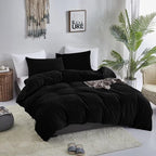 Luxlovery Black Velvet Comforter Set King Men Plush Fluffy Black Bedding Set Dark Color Minimalist Bedding Set Solid Modern Blanket Quilts Winter Warm Flannel Comforter Set for King Bed