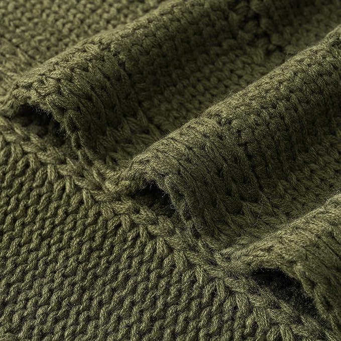 RECYCO Cable Knit Moss Green Throw Blanket Twin Size for Couch, Super Soft Warm Cozy Decorative Knitted Throw Blanket 3.6LB for Bed, Sofa, Chair Large 60"x80"
