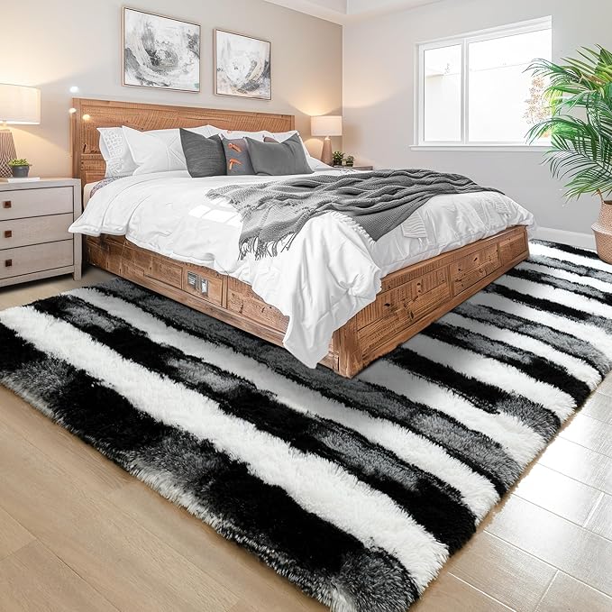 Noahas Large Fluffy 5x8 Area Rugs for Living Room Bedroom,Thick Shag Black and White Throw Rug,Big Soft Shaggy Bedside Non-Slip Plush Dorm Nursery Kids Carpet