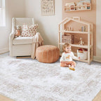 XLUEZ Area Rug 4x6 Vintage Rug, Machine Washable Vintage Distressed Medallion Rug Non-Slip Soft Low Pile Large Indoor Rugs for Bedroom Kitchen Dining Room Office(Beige,4'x6')