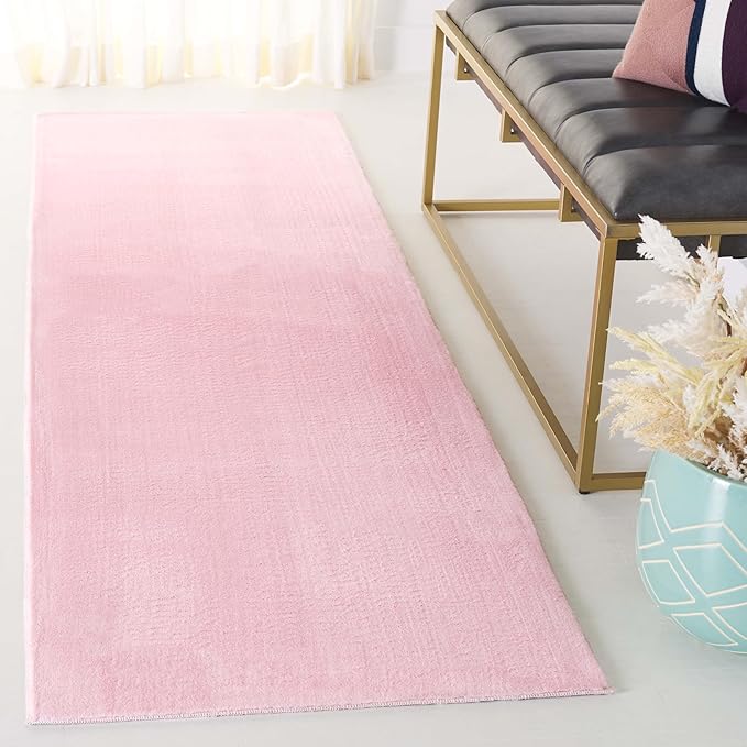 SAFAVIEH Washable Rug Faux Rabbit Fur Shag Collection - 2'3" x 8' Runner, Pink, Slip Resistant & Easy Cleaning, Ideal for Living Room, Hallway, Foyer, Nursery, Bedroom, Boys & Girls Room (FRF100U)