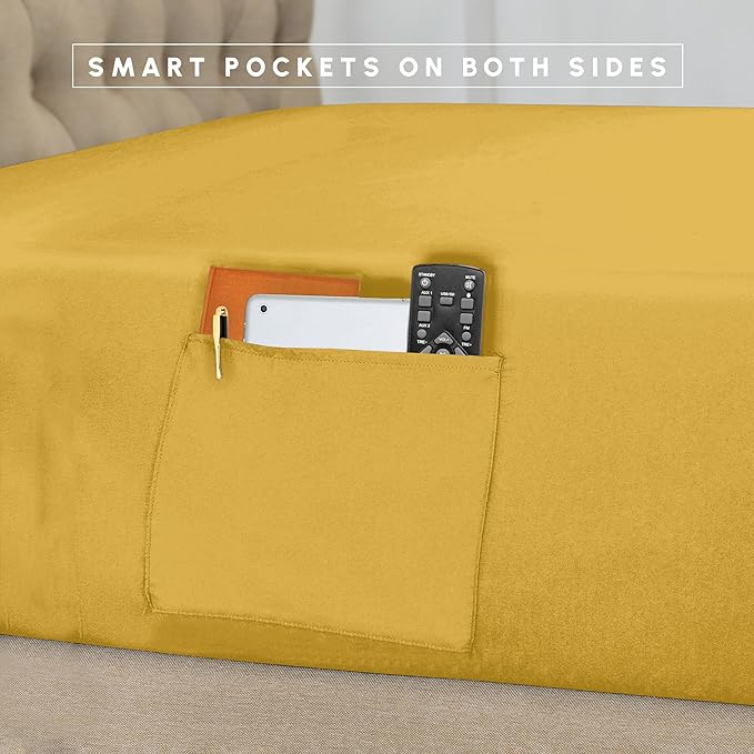 Elegant Comfort 8-Piece Pinch Pleated Comforter Set - All Season Complete Bed in a Bag, Includes 4pc Smart Sheet Set, Bed Skirt, Comforter, Matching Pillowcases and Shams, Full/Queen, Mustard Yellow