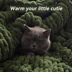 Negwoo Chunky Knit Throw Blanket, 30''*40'' Knitted Throw Chenille Yarn for Bed Couch, Handmade Green Crochet Big Thick Blanket, Machine Washable Cute Comfy Blanket for Home Decor