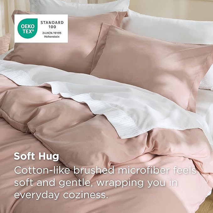 Bedsure Duvet Cover Full Size - Soft Double Brushed Bedding Set for Kids & Adults, Zipper Closure, 3 Pieces, Includes 1 Duvet Cover (80"x90") & 2 Pillow Shams, NO Comforter, Dusty Rose