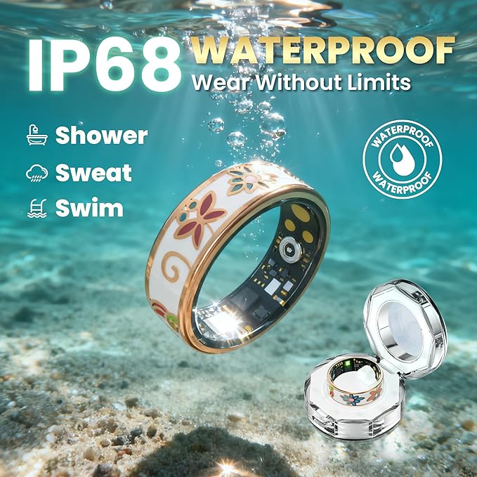 Enamel Craft Smart Ring for Women & Men - No Subscription Fee Fitness Tracker with Sleep Tracking, Heart Rate, SpO2 - IP68 Waterproof for iPhone Android - Activity Tracker, Remote Camera (9)