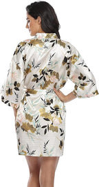 Women's Floral Satin Robes Bride Bridesmaid Getting Ready Robe Short Silky Kimono Sleepwear for Wedding Party