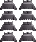 IR Imperial Rooms 8 Pack California King Quilt Bedding Set (118"x106") - Bulk Wholesale for Hotels, Guest Bedroom & Airbnbs - Lightweight Microfiber Reversible Embossed Quilts Bedspread (Charcoal)
