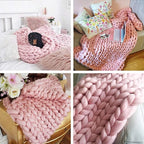 Knit Chunky Blanket Giant Throw Merino Wool Yarn Hand Made Bed Sofa Chair Mat(Pink 40"x60")