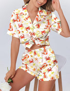 Ekouaer Womens Silk Satin Pajamas Set Animals Print Pjs Button Down Short Sleeve Lounge Set 2 Piece Sleepwear