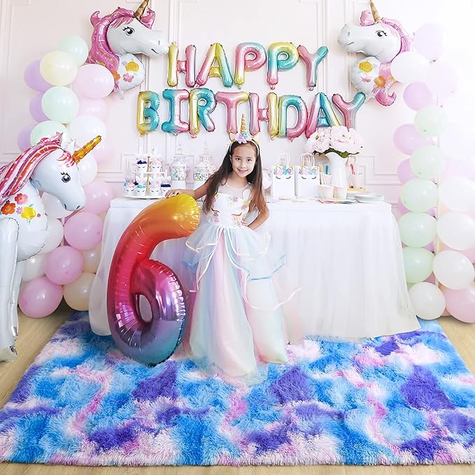 Noahas Kids Rugs for Bedroom Girls,3x5 Feet Rainbow Rug,Blue and Purple Kids Carpet,Shaggy Fluffy Bedroom Rug,Colorful Area Rug Nursery Toddler Boys Girls Room Decor