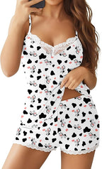 Ekouaer Womens Pajama Sets 2 Piece Lingerie Sleepwear Cute Cami Shorts Pjs Set Soft V Neck Lace Trim Nightwear