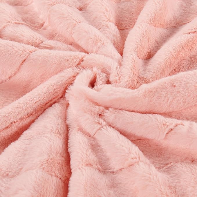 Striped Throw Blanket and Pillow Covers Set (No Inserts) for Couch and Bed, Plush Warm Lightweight Fuzzy Faux Fur Blanket for All Seasons (60" x 80", Pink)