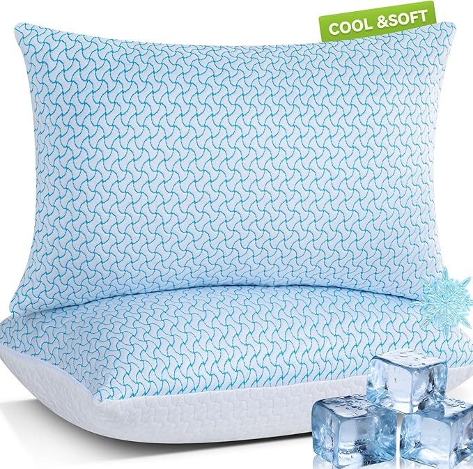 SUPA MODERN Shredded Memory Foam Pillows Queen Size Set of 2, Cooling Bed Pillow for Sleeping for Hot Sleepers, Adjustable Pilllows for Side Back and Stomach Sleepers, Neck & Shoulder Comfort Support