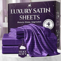 SLEEP SANCTUARY Satin Sheets Full Size – 4 Piece Luxury Silky Bed Set, Softer Than Silk, 15" Deep Pocket, Cooling & Wrinkle-Free, Moisture-Wicking & Breathable for Hair & Skin (Striped Purple)