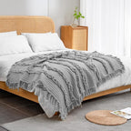 Ultra Soft Pre-Washed Quilted Boho Grey Twin Size Blankets for Bed, Ruffle Fringed Decorative Throw, Stone Washed Chic Rustic Blanket for Sofa Couch Bed, 60"*80"