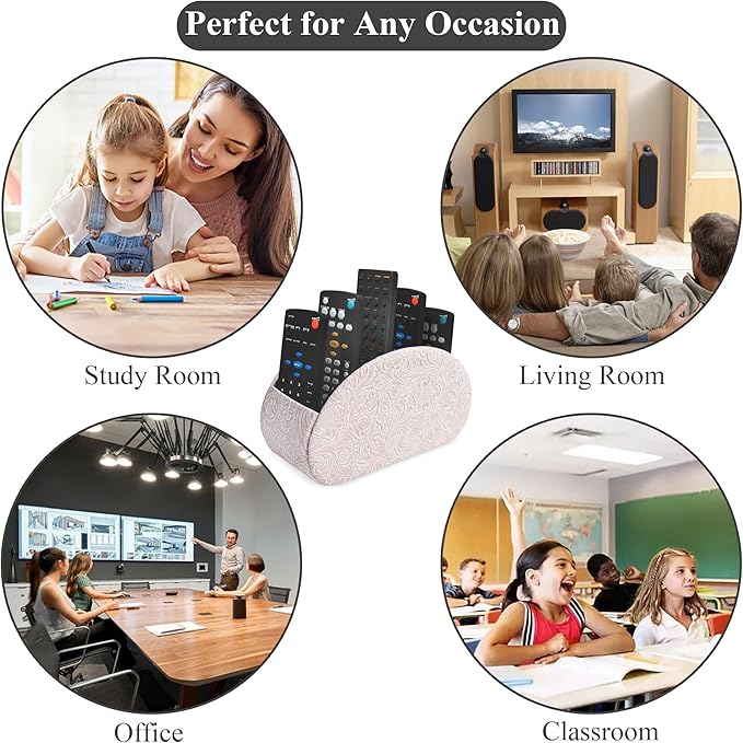 QIELIZI Remote Control Holder, PU Leather Remote Caddy Desktop Organizer with 5 Spacious Compartments for TV Remotes/Media Controllers/Office Supplies (1-Carved3 White