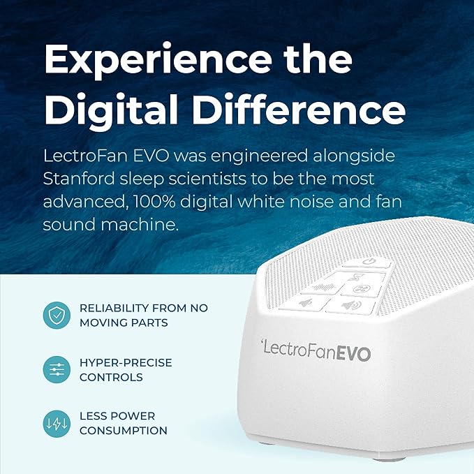 Adaptive Sound Technologies LectroFan EVO White Noise Machine - Compact Sleep Sound Machine for Bedroom, Travel, Study & More - 22 Non-Looping Fan, Ocean Noise Variations - White