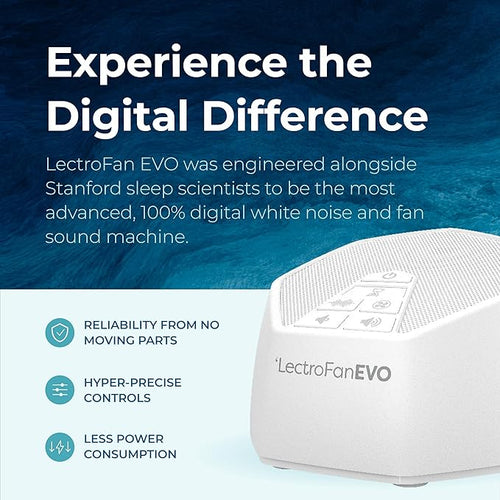 Adaptive Sound Technologies LectroFan EVO White Noise Machine - Compact Sleep Sound Machine for Bedroom, Travel, Study & More - 22 Non-Looping Fan, Ocean Noise Variations - White