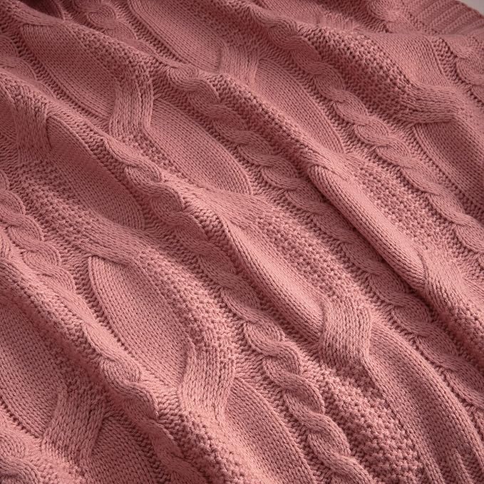 Aormenzy Dusty Pink Knit Throw Blankets Oversized Cable Knit Decorative Throw Blanket Dusty Rose Soft Cozy Knitted Blanket for Sofa Couch Bed, 60" x 80"