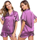 LecGee Womens Silk Satin Pajamas Short Sleeve Loungewear Two-Piece Sleepwear Button-Down Pj Set