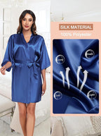 Women's Short Satin Robe Silky Bathrobes Bridal Bridesmaid Kimono Robe V-Neck Sleepwear S-XXL