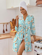 Ekouaer Women‘s Robes Lightweight 3/4 Sleeve Short Knit Bathrobe Soft Knee Length Sleepwear Robes with Pockets S-XXL