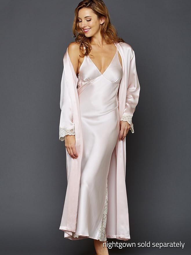 Julianna Rae Women's 100% Silk Robe, Lace Trim, Indulgence Collection, Lingerie, Beautiful Gift Packaging