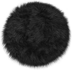 15.7 Inches Mini Black Round Faux Fur Sheepskin Area Rug, Fluffy Small Circle Rugs Cushion for Chair, Furry Carpet for Nail Desk, Shaggy Circular Rug Plush Rug
