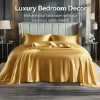BEDELITE Satin Sheets Twin Size Bed Set, Luxury Soft Gold Silky Sheets for Hair and Skin, Similar to Silk Bed Sheets Set 3 Pieces with 1 Deep Pocket Fitted Sheet, 1 Flat Sheet, and 1 Pillowcase