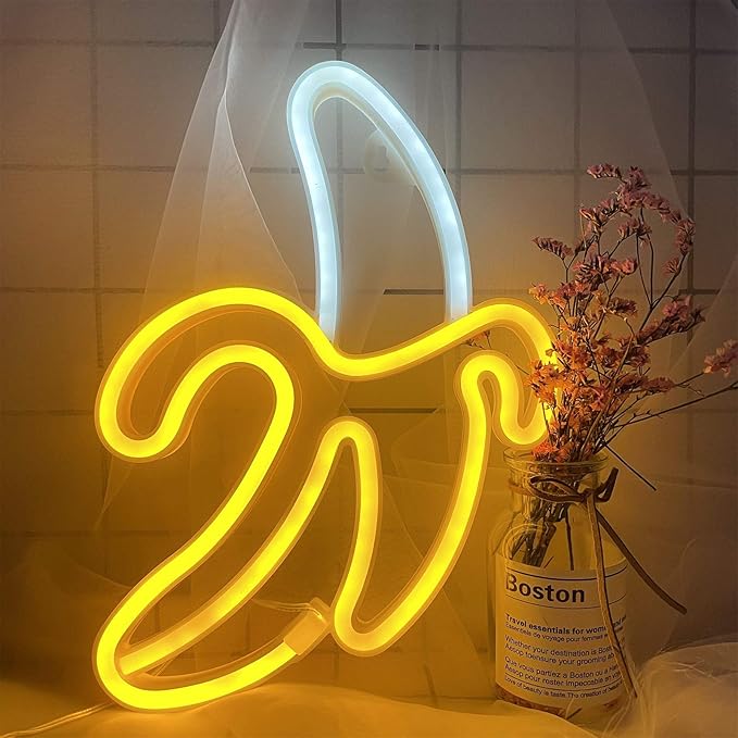 ENUOLI Banana Neon Signs,Banana Neon Light 11.4"x7.9" inch LED Neon Lights for Wall Decor,USB/Battery Powered Night Lamps Light Up Signs for Christmas,Birthday Party, Kids Living Room,Home Decor