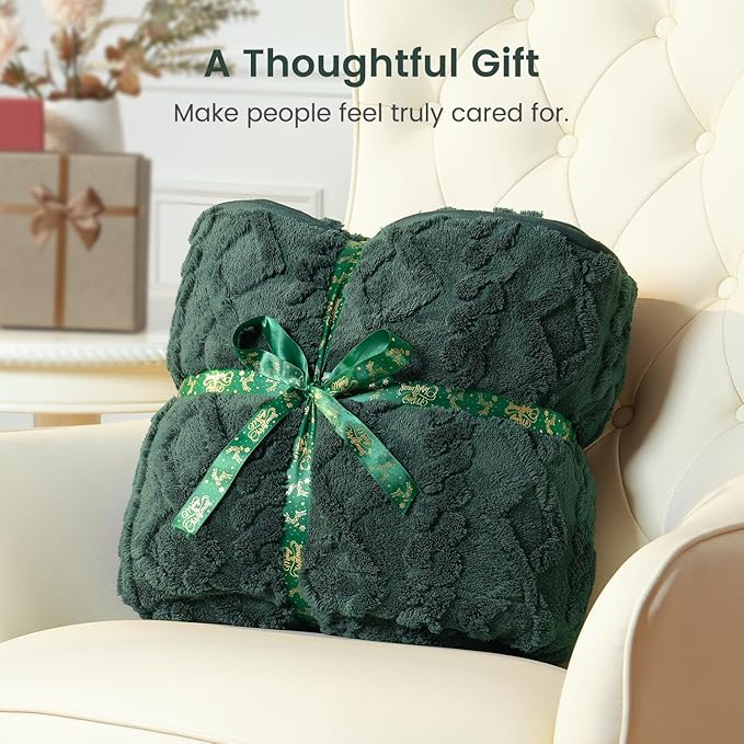 Sherpa Fleece Adult Weighted Blanket Great for Sleep, 20 lbs Dual Sided Soft Fuzzy Heavy Blankets for Couch Bed Sofa, Cozy Warm Fluffy Jacquard Throw for Winter (Green, 60" x 80", 20 Pounds)