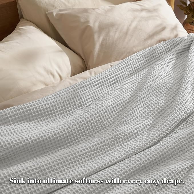 PHF Ultra Soft Waffle Weave Blanket King Size 104"x 90"- Washed Lightweight Breathable Cozy Woven Blanket for Bed - Aesthetic Decor for Couch Bedding Sofa Home Car - Light Grey