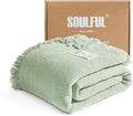 SOULFUL Muslin Throw Blanket with Tassels - Soft Full Size Cotton Throw Blanket for Couch or Bed, Lightweight and Breathable Gauze for All Seasons, Grassgreen, 66" x 90"