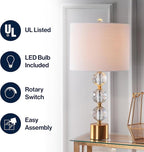 JONATHAN Y 25.25" Clear and Brass Gold Crystal Table Lamp, Modern Glam Faceted Orb Bedside Lamp with White Linen Drum Shade for Living Room Bedroom, LED Bulb Included JYL5017A