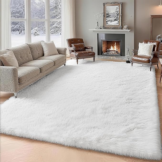 Shag White Rug 6x9 Area Rugs for Bedroom Dorm Living Room - Non Slip Ultra Soft Large Fluffy Fuzzy Plush Shaggy Furry Bedsied Rug for Kids Room Nursery Playroom,Modern Home Office Carpet Decor