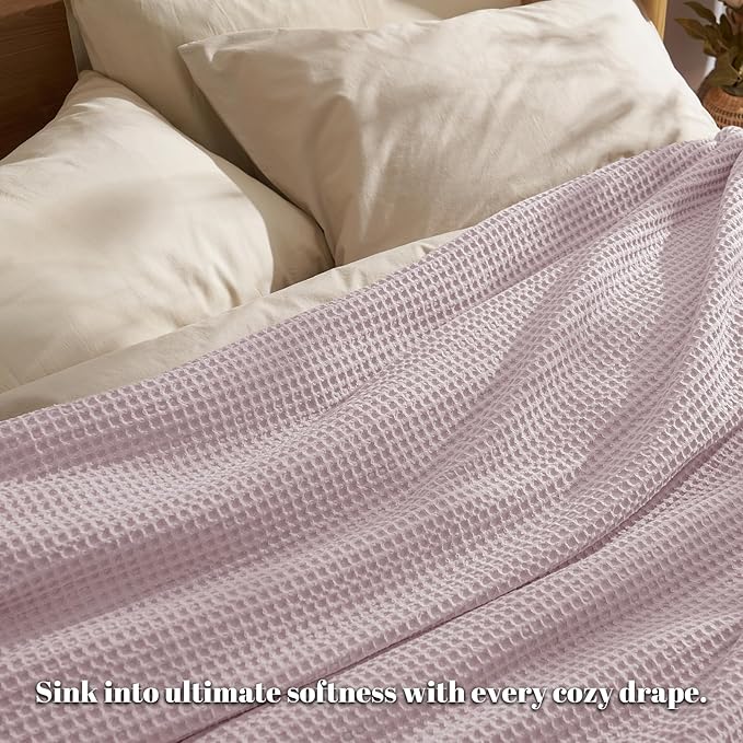 PHF Ultra Soft Waffle Weave Blanket Twin Size 66"x 90"- Washed Lightweight Breathable Cozy Woven Blanket for Bed - Aesthetic Decor for Couch Bedding Sofa Home Car - Lavender