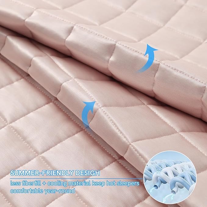 YnM Cooling Weighted Blanket for Adults, 15lbs Heavy Bed Throw Comforter with 100% PE Fabric, Ideal for Hot Sleepers or Summer Days(48x72 Inches for Twin/Full Bed, 15 Pounds, Pink)