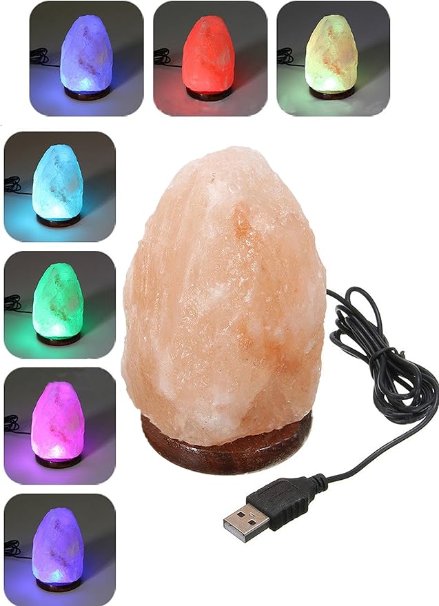 Clearance! ! ! JIC Gem Natural USB Himalayan Salt Lamp Crystal Salt Rock Mini Hand Carved Lamp with Multi-Color LED Changing Bulb