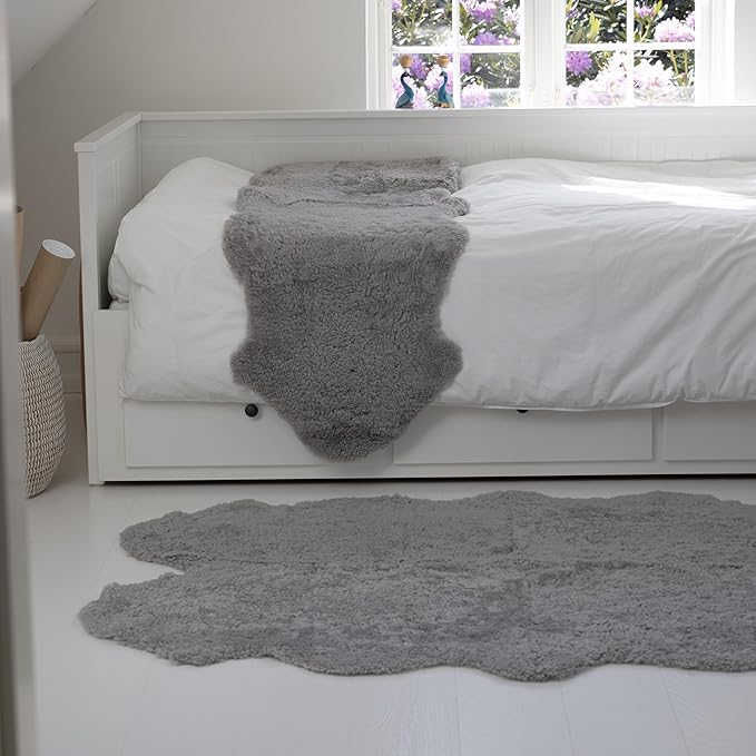 Nordic Sheep Real Sheepskin Rug 2x6 ft | Sheepskin Rugs for Living Room and Sofa | Large Bedside Rugs for Bedrooms is Breathable & Heat-regulating | Fluffy Rug in Color Light Grey