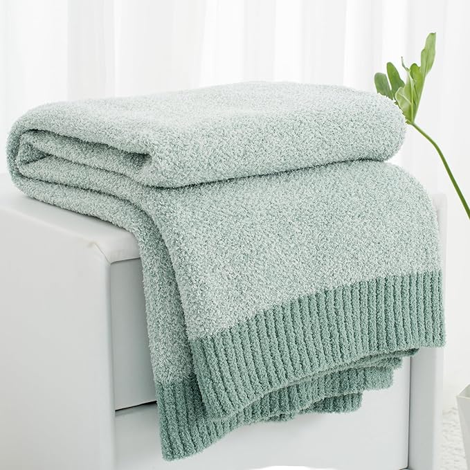 Carriediosa Heather Throw Blanket 50" X 60", 400GSM Ultra Soft Microfiber Fuzzy Fluffy Reversible Knitted Blankets Cozy Plush Lightweight and Warm Fall Throws for Couch, Bed, Sofa, Sage Green