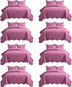 IR Imperial Rooms 8 Pack Quilt King Size Bedding (106" x 96") - Bulk Wholesale for Hotels, Guest Bedroom & Airbnbs - Lightweight Microfiber Reversible Floral Embossed Quilts Bedspreads (Purple)