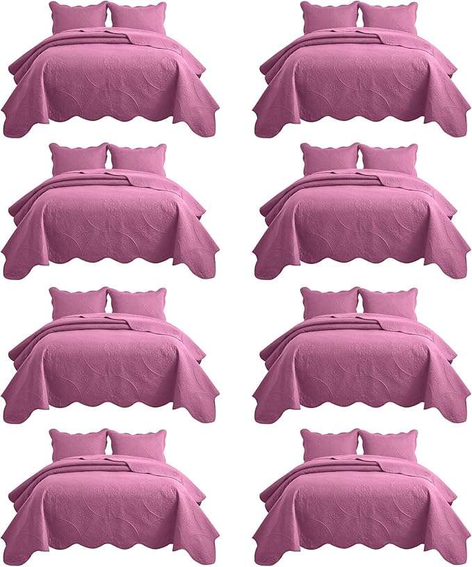 IR Imperial Rooms 8 Pack California King Quilt Bedding Set (118"x106") - Bulk Wholesale for Hotels, Guest Bedroom & Airbnbs - Microfiber Reversible Floral Embossed Quilts Bedspreads (Purple)